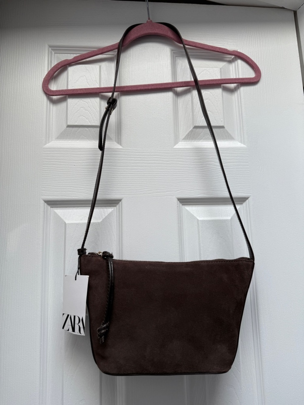 ZARA Dark Brown Suede Crossbody Bag